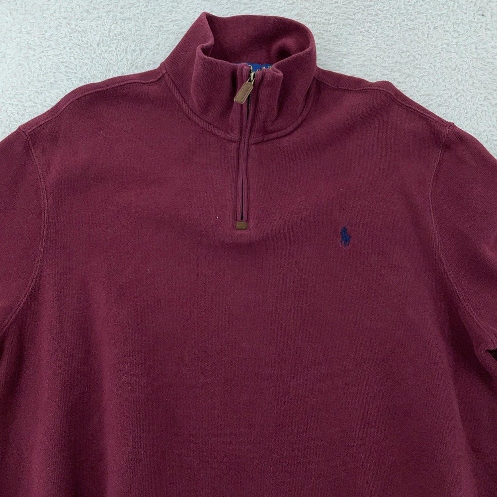 Polo Ralph Lauren Quarter Zip Knit Sweater Mens XL Burgundy Mock Neck Pony